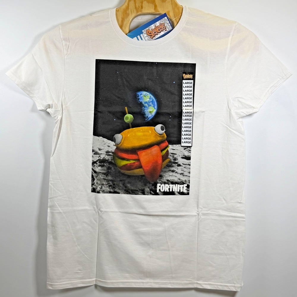 Fortnite Burger White Short Sleeve T-Shirt Large Men's NWT  Video Game